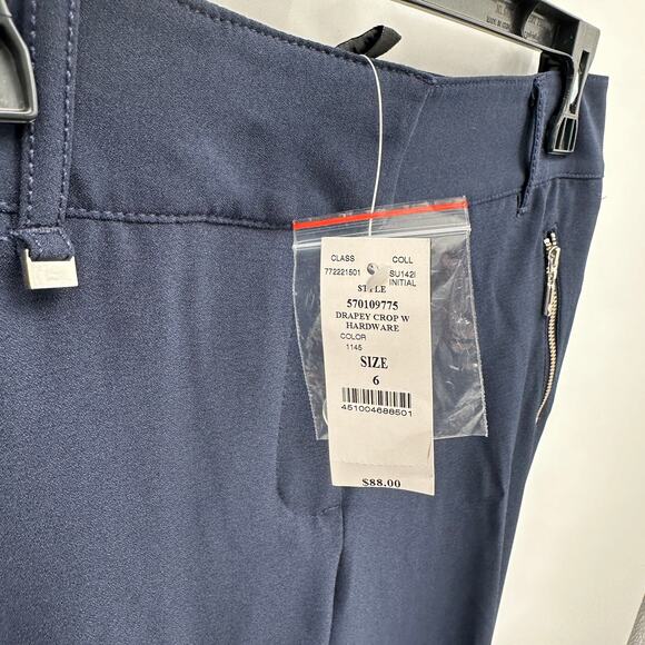 White House Black Market NWT Navy Drapey Crop Pant Zipper Gold Hardware // 6 - Picture 4 of 10